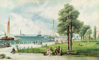 Castle Garden (Blick auf den Battery Park von South Ferry nach Castle Garden) ca. 1886